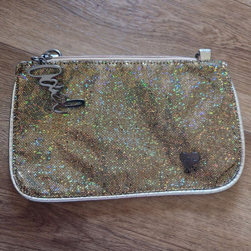 Axel Gold Holographic Glitter Clutch Zip Pouch Logo Charm 10"